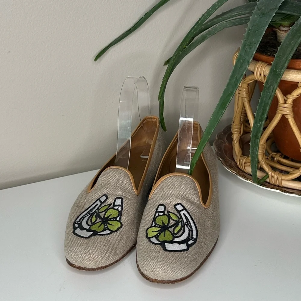 Stubbs & Wootton Lucky Clover Loafers Embroidered Linen Smoking Slippers 7.5 - Picture 3 of 13